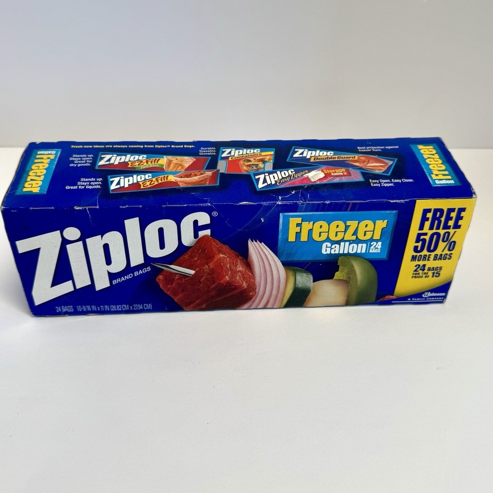 Vintage Ziploc 1 Gallon Freezer Bags Box of 24 New NOS Movie Prop Zip Baggies